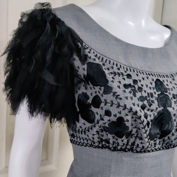 Philosophy Di Alberta Feretti Embroidered made in Italy Fluttery Sleeve Wool Dre - Picture 2 of 15